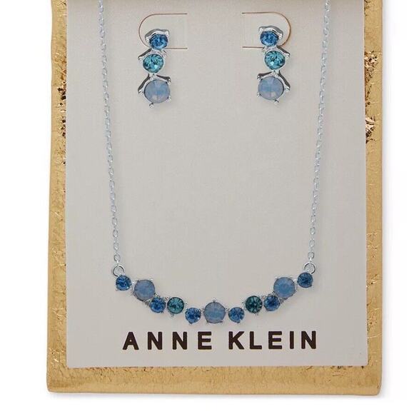 Anne Klein Jewelry - Anne Klein Silver Tone Crystal Necklace Earrings (2pc Set) Trendy Fashion Style